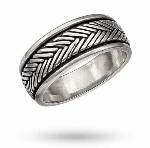 Vintage 925 Silver Braided Wheat and Rope Design Band Ring