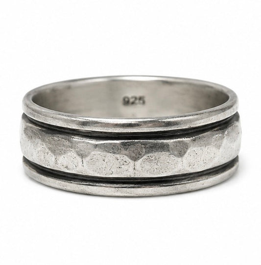 Vintage 925 Silver Hammered Center Spinner Band Ring