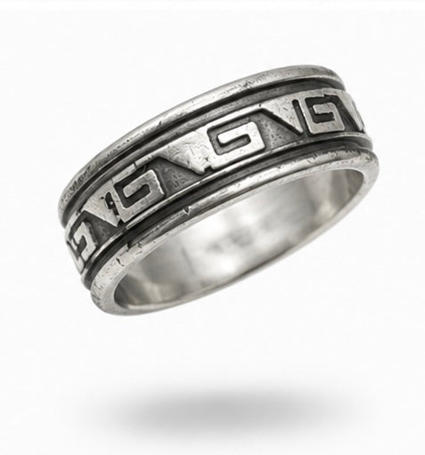 Vintage Oxidized Sterling Silver Greek Key Spinner Band Ring