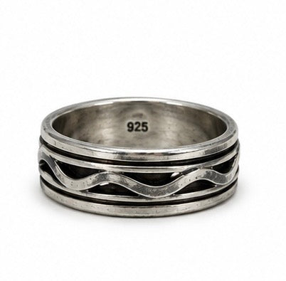 Vintage 925 Sterling Silver Spinner Ring: Wave Pattern Band