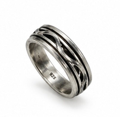 Vintage 925 Sterling Silver Spinner Ring: Wave Pattern Band
