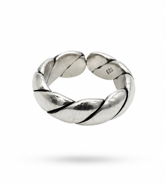 Vintage 925 Sterling Silver Woven Pattern Open Band Ring