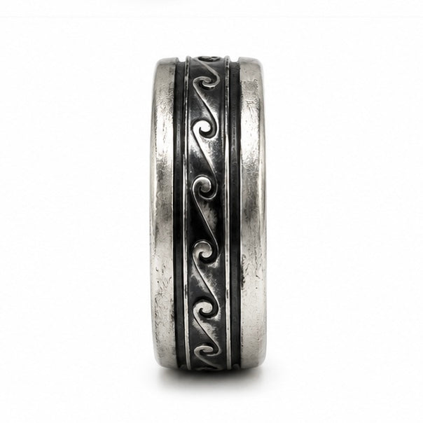 Vintage 925 Oxidized Sterling Silver Wave Pattern Spinner Band Ring