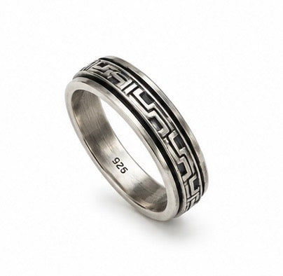 Vintage 925 Sterling Silver Greek Key Pattern Spinner Band Ring