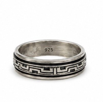 Vintage 925 Sterling Silver Greek Key Pattern Spinner Band Ring