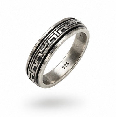 Vintage 925 Sterling Silver Greek Key Pattern Spinner Band Ring