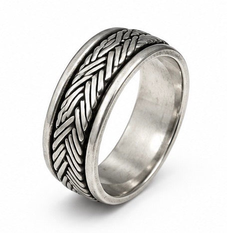 Vintage 925 Silver Braided Wheat and Rope Design Band Ring