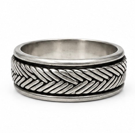 Vintage 925 Silver Braided Wheat and Rope Design Band Ring