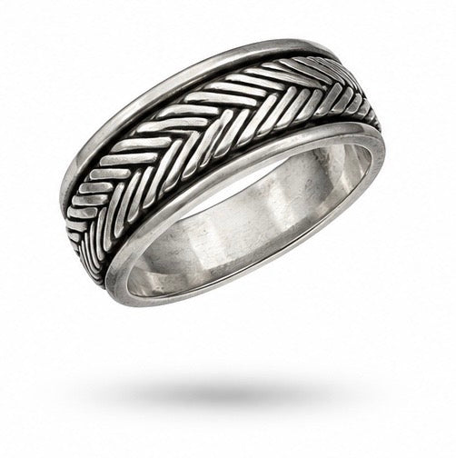 Vintage 925 Silver Braided Wheat and Rope Design Band Ring