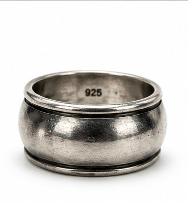 Vintage Mexico 925 Silver Wide Plain Pattern Center Spinner Band Ring