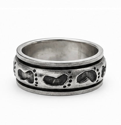 Vintage 925 Silver Footprint Pattern Spinner Band Ring