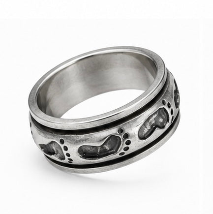 Vintage 925 Silver Footprint Pattern Spinner Band Ring