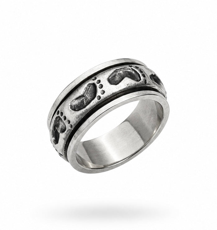Vintage 925 Silver Footprint Pattern Spinner Band Ring