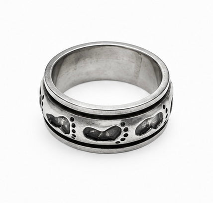 Vintage 925 Silver Footprint Pattern Spinner Band Ring