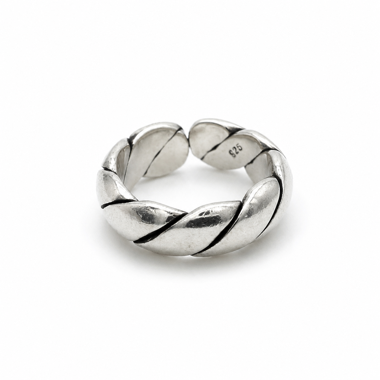 Vintage 925 Sterling Silver Woven Pattern Open Band Ring