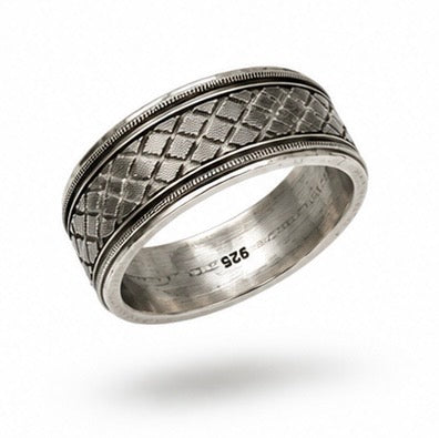 Vintage DGS 925 Silver Criss-Cross Center Spinner Band Ring