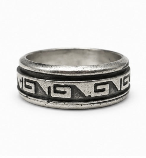 Vintage Oxidized Sterling Silver Greek Key Spinner Band Ring