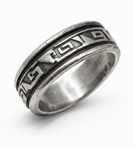Vintage Oxidized Sterling Silver Greek Key Spinner Band Ring