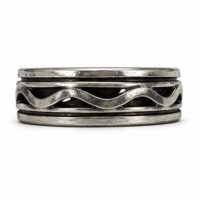 Vintage 925 Sterling Silver Spinner Ring: Wave Pattern Band