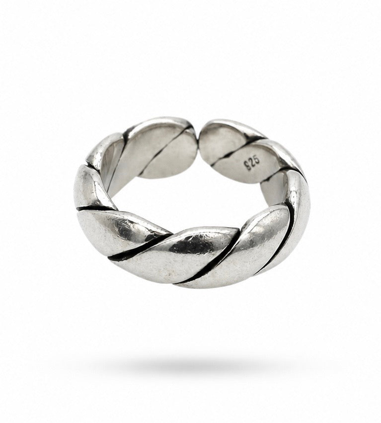 Vintage 925 Sterling Silver Woven Pattern Open Band Ring