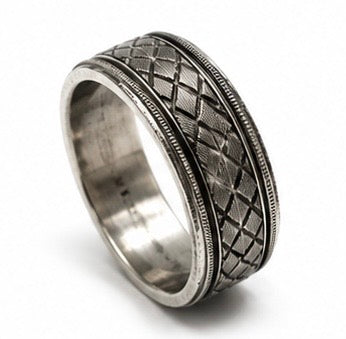 Vintage DGS 925 Silver Criss-Cross Center Spinner Band Ring